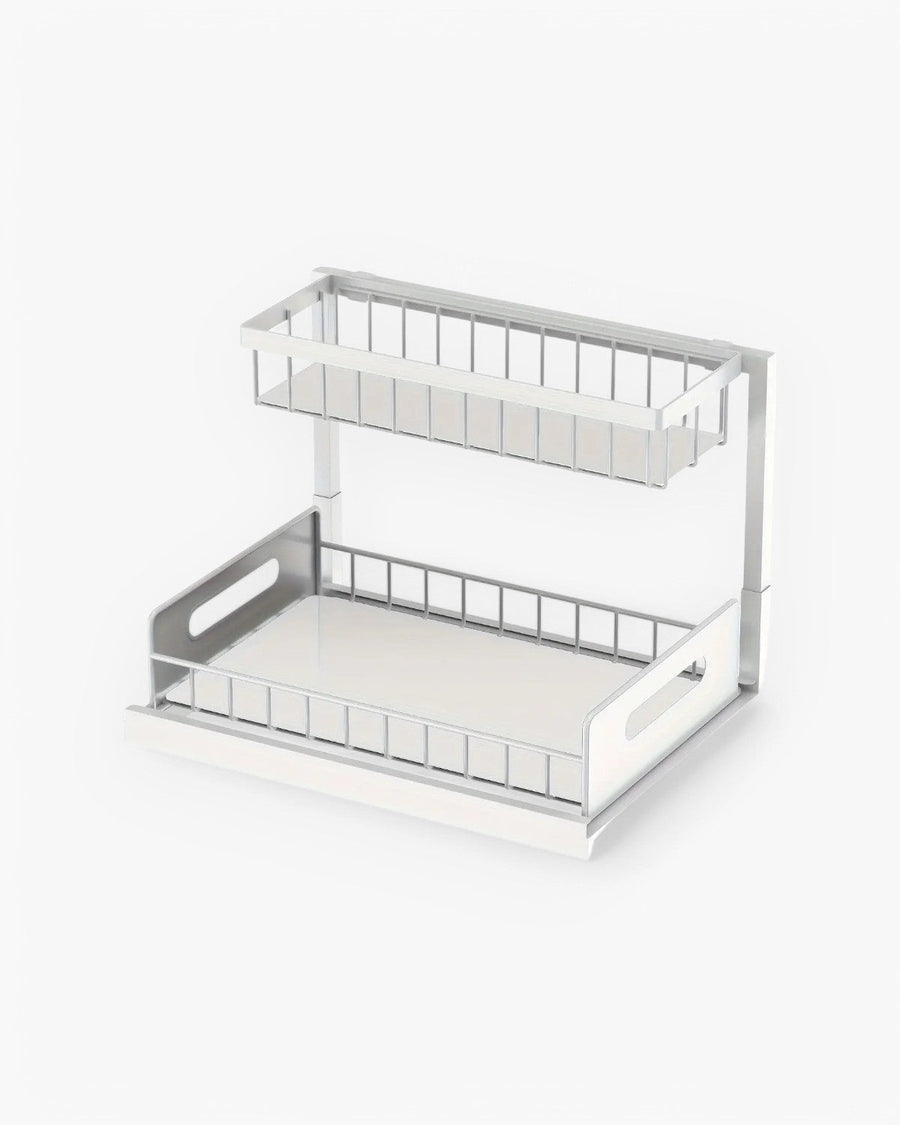 Organizador extraíble para bajo armario de dos niveles en negro y blanco