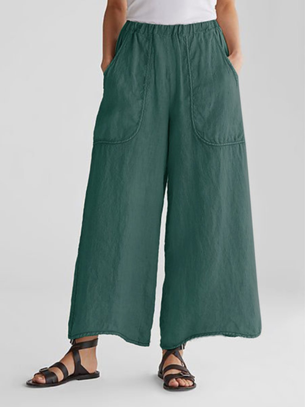 Pantalón ancho de lino con cintura cómoda | Lino | Casual y fluido