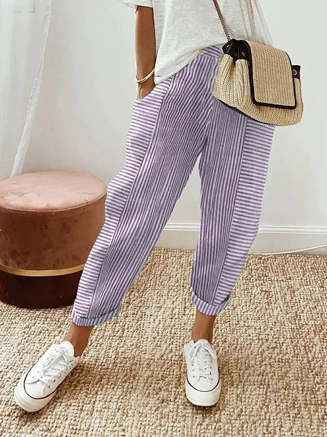 Pantalón cropped a rayas cómodo para mujer