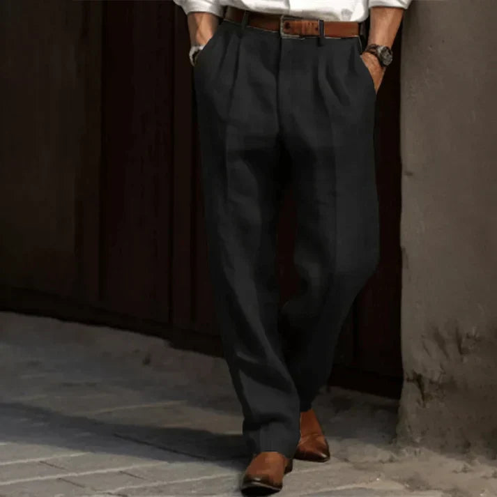 Pantalón para hombre de tiro alto con pinzas de corte holgado y pernera ancha