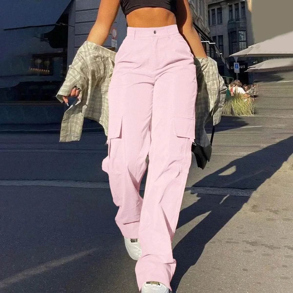 Pantalones cargo de talle alto y corte holgado para mujer – Textura tejida suave