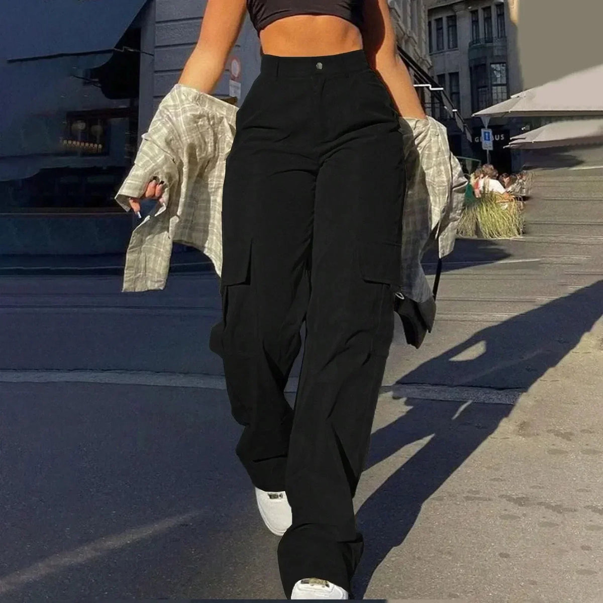 Pantalones cargo de talle alto y corte holgado para mujer – Textura tejida suave