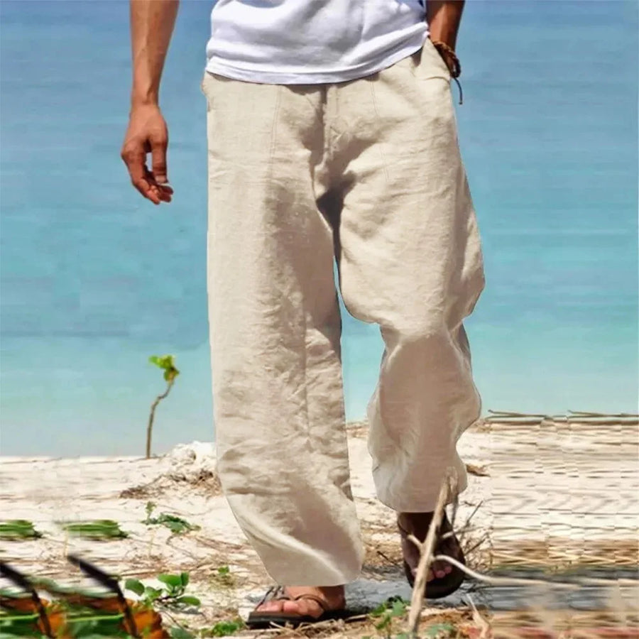 Pantalones casuales para hombre con piernas anchas, cordón ajustable y bolsillos laterales