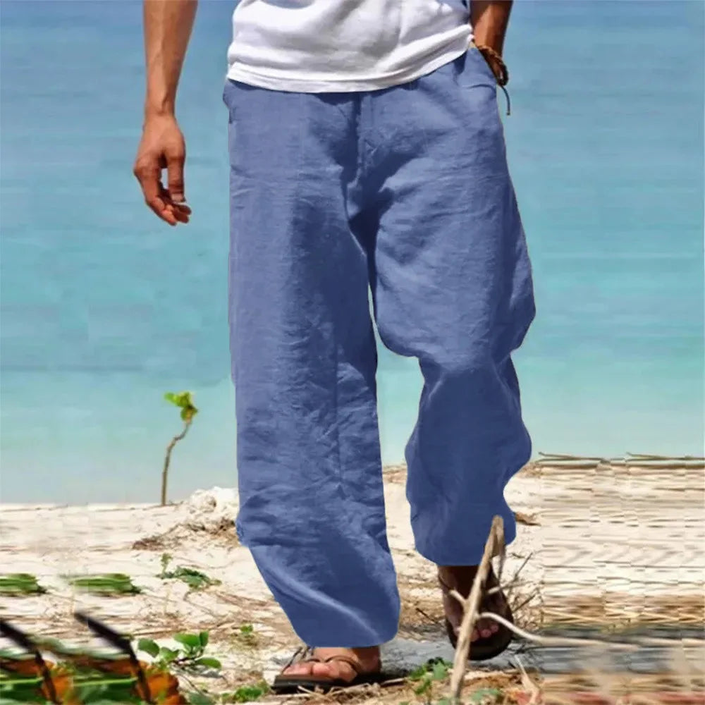 Pantalones casuales para hombre con piernas anchas, cordón ajustable y bolsillos laterales