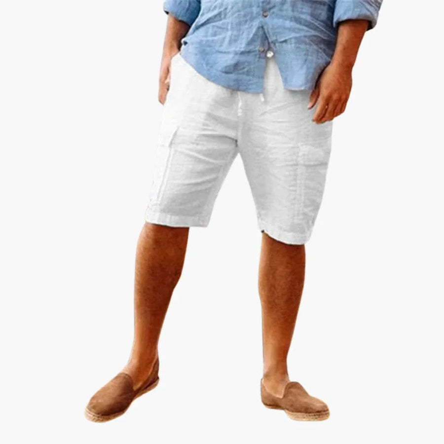 Pantalones cortos de lino para hombre con bolsillos laterales para el verano