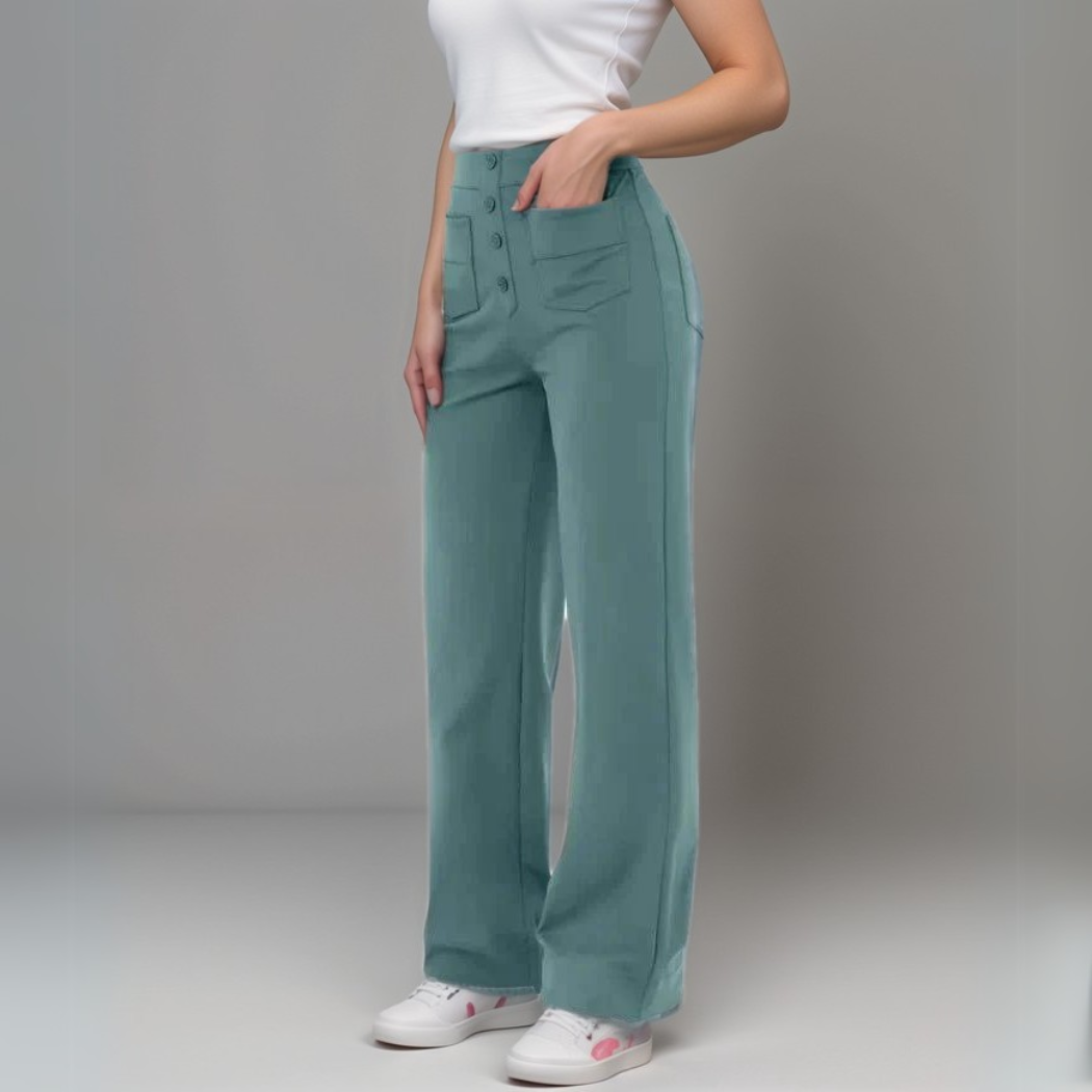 Pantalones elásticos de cintura alta en tejido suave para mujer