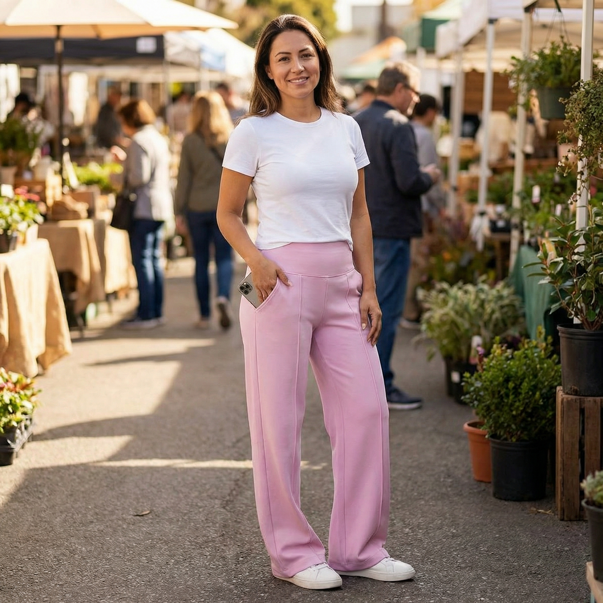 Pantalones elásticos de pernera ancha y tiro alto