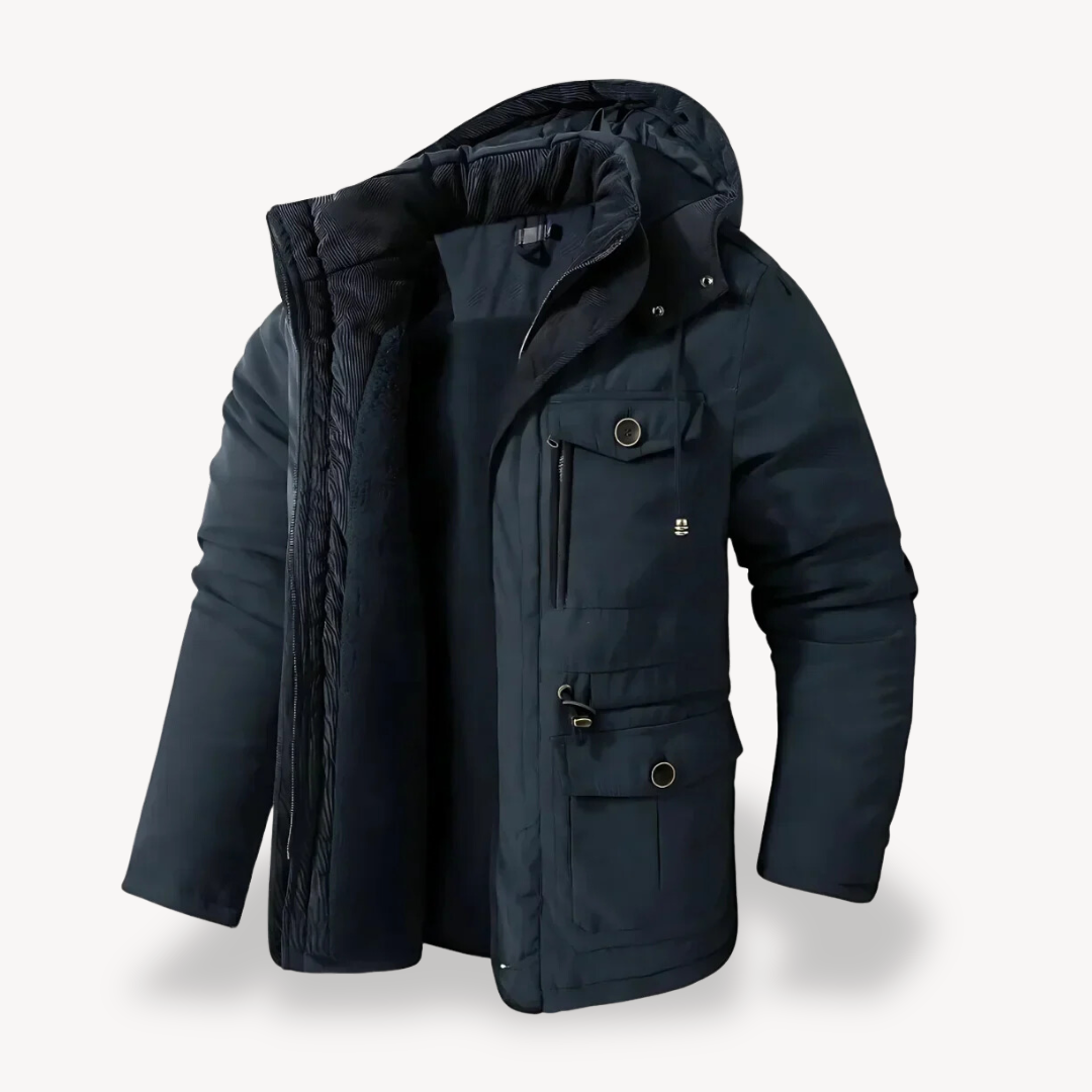Parka de invierno impermeable para hombre con capucha forrada