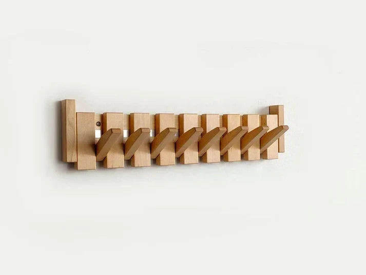 Perchero de pared de madera estilo piano – Decoración elegante y almacenamiento práctico