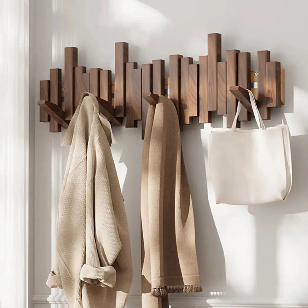Perchero de Pared Estilo Piano - Nogal/Haya - Diseño Elegante