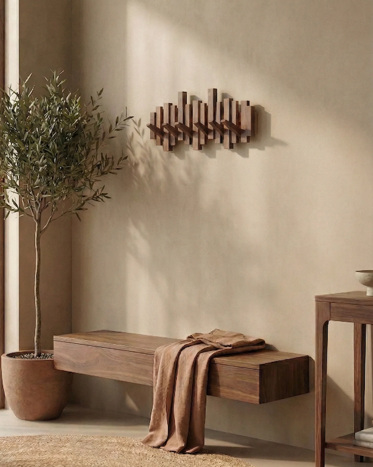 Perchero de Pared Estilo Piano - Nogal/Haya - Diseño Elegante