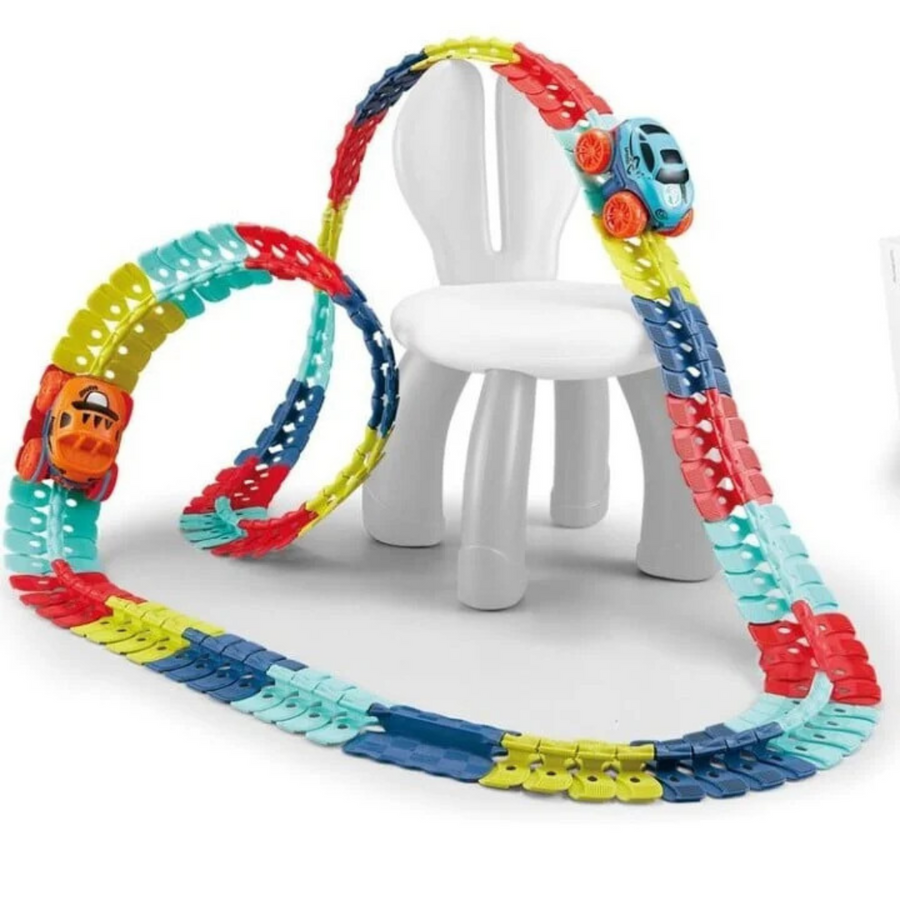 Pista de coches flexible con cochecito LED | Juguete interactivo para niños