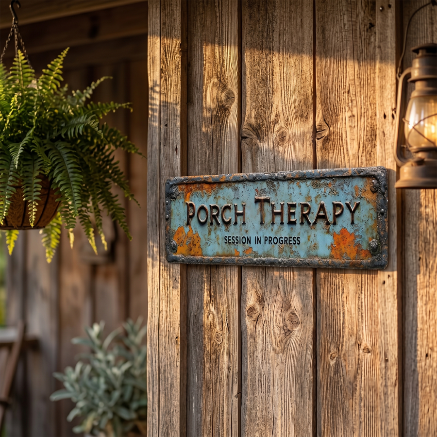 Placa decorativa vintage estilo granja con mensaje Porch Therapy