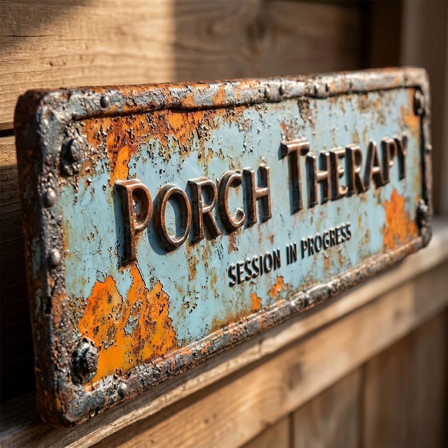 Placa decorativa vintage estilo granja con mensaje Porch Therapy