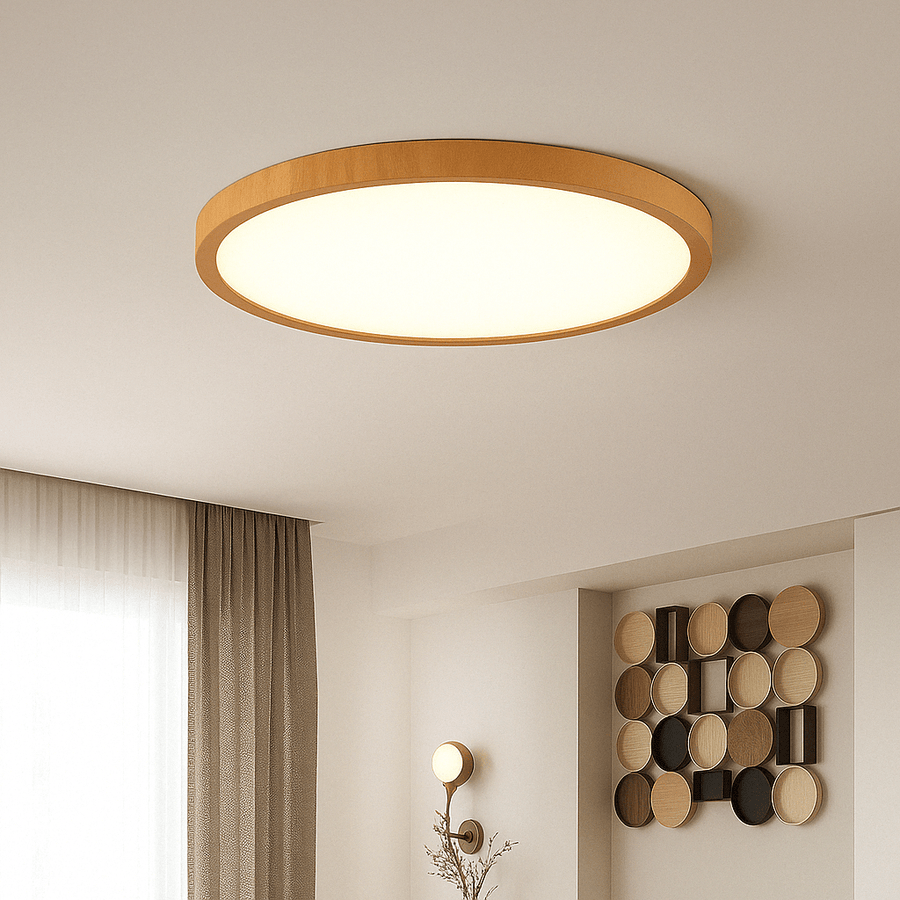 Plafón LED de techo moderno circular ultraplano de madera