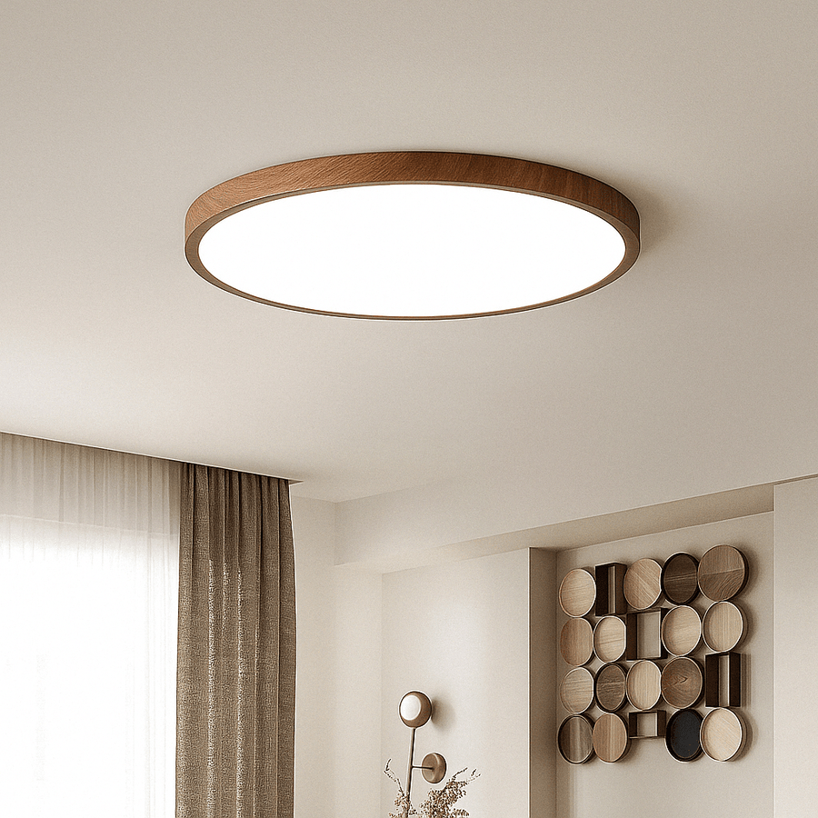 Plafón LED de techo moderno circular ultraplano de madera