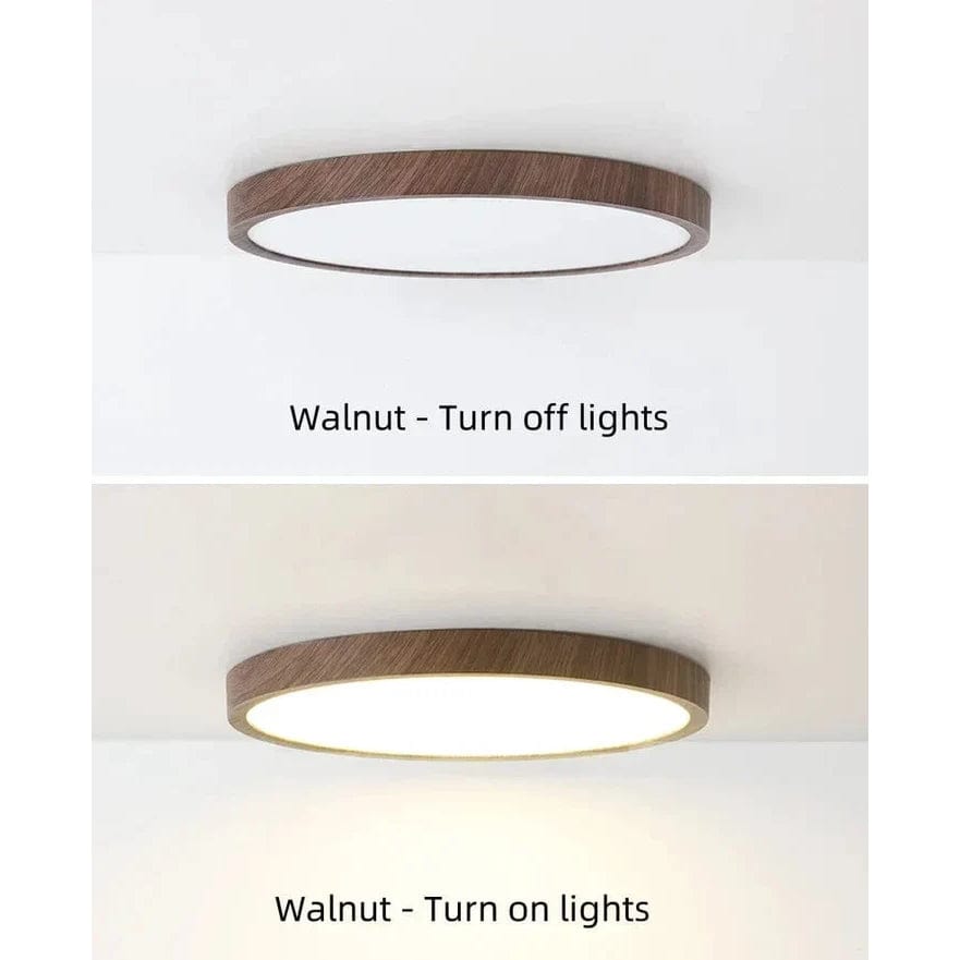 Plafón LED de techo moderno circular ultraplano de madera
