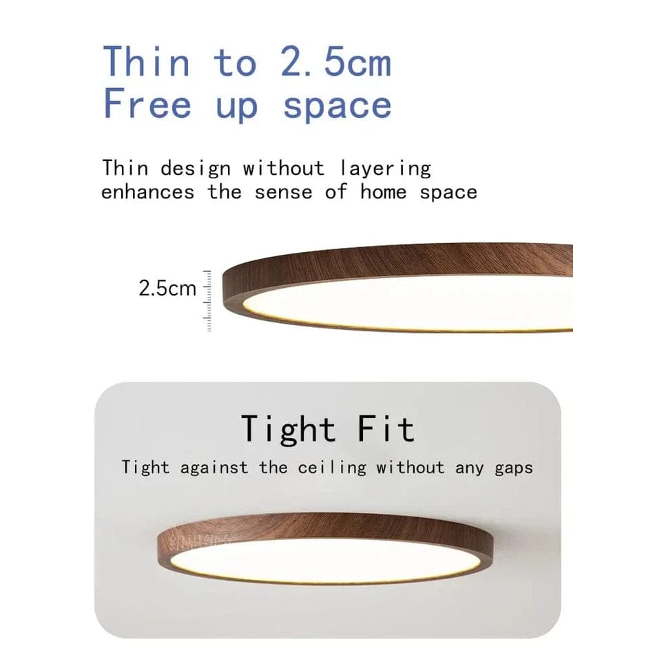 Plafón LED de techo moderno circular ultraplano de madera