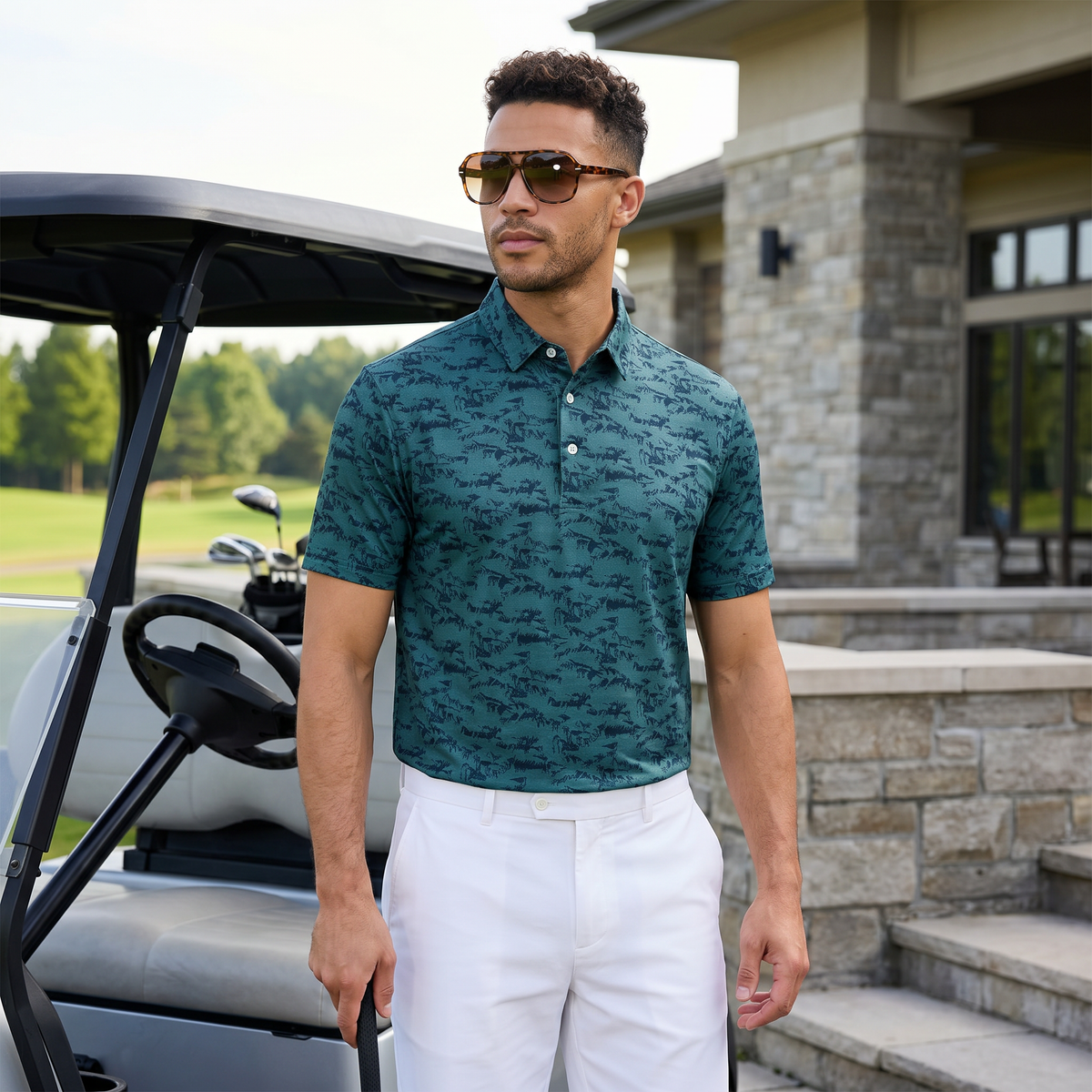 Polo para hombre con estampado jaspeado | Absorbe la humedad | UPF 50 | Elástico en 4 direcciones