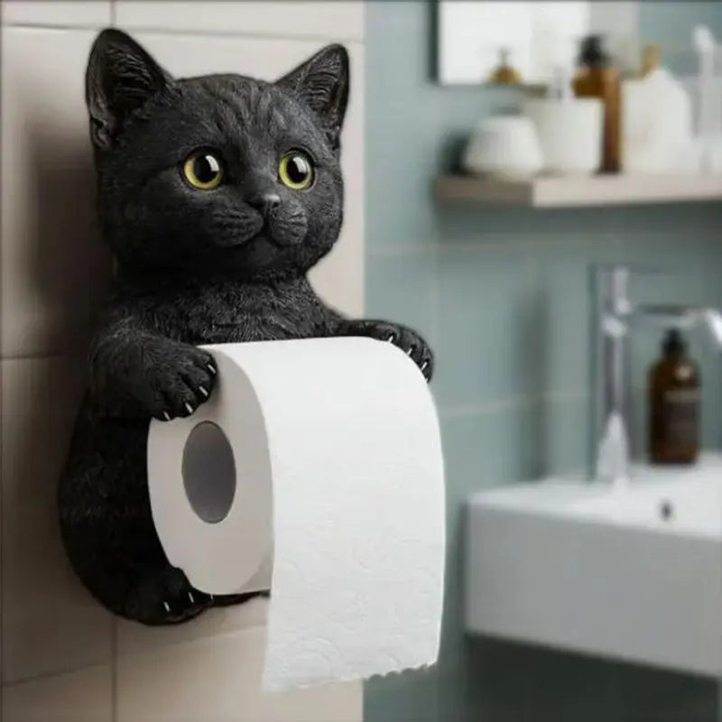 Portarrollos de papel higiénico de pared decorativo de resina con diseño de gato 3D - Naranja, gris, blanco, negro