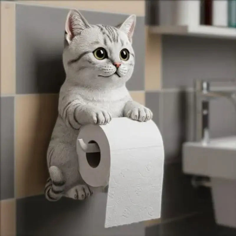 Portarrollos de papel higiénico de pared decorativo de resina con diseño de gato 3D - Naranja, gris, blanco, negro