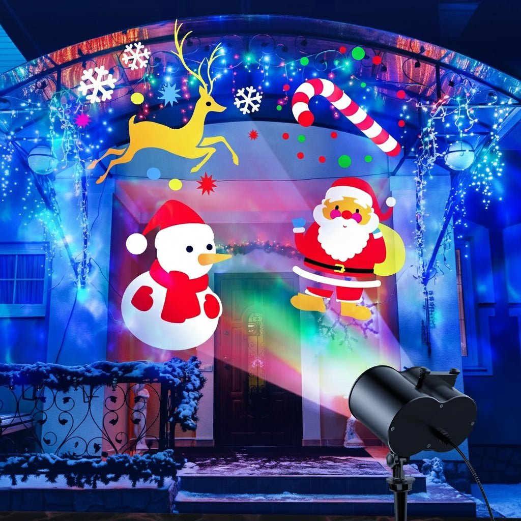 Proyector de luces navideñas para exterior con 16 imágenes festivas para decoración