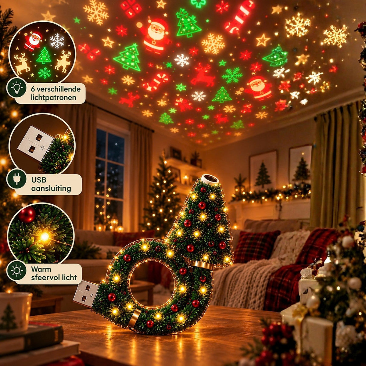 Proyector navideño - Lámpara de proyección USB con forma de árbol de Navidad