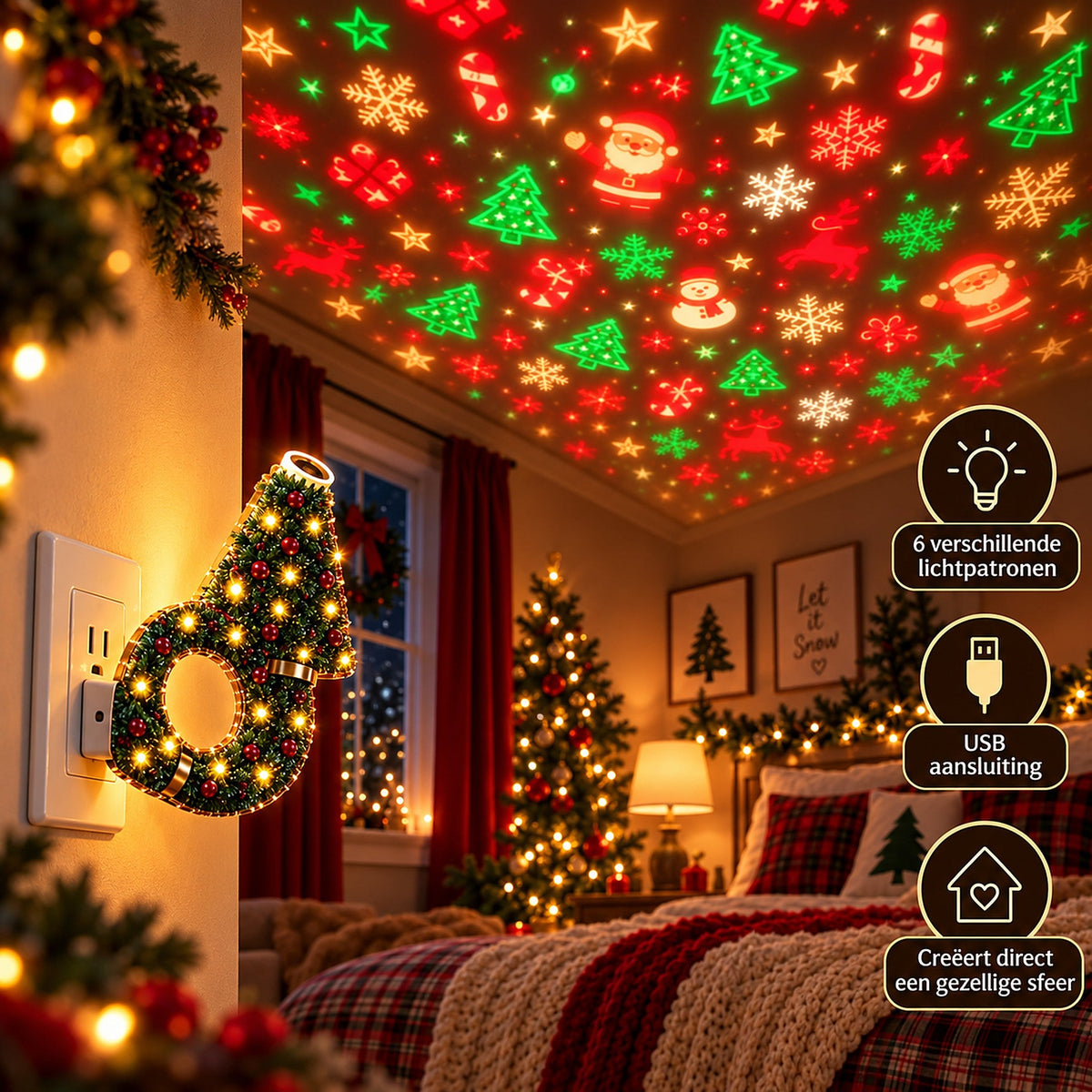 Proyector navideño - Lámpara de proyección USB con forma de árbol de Navidad