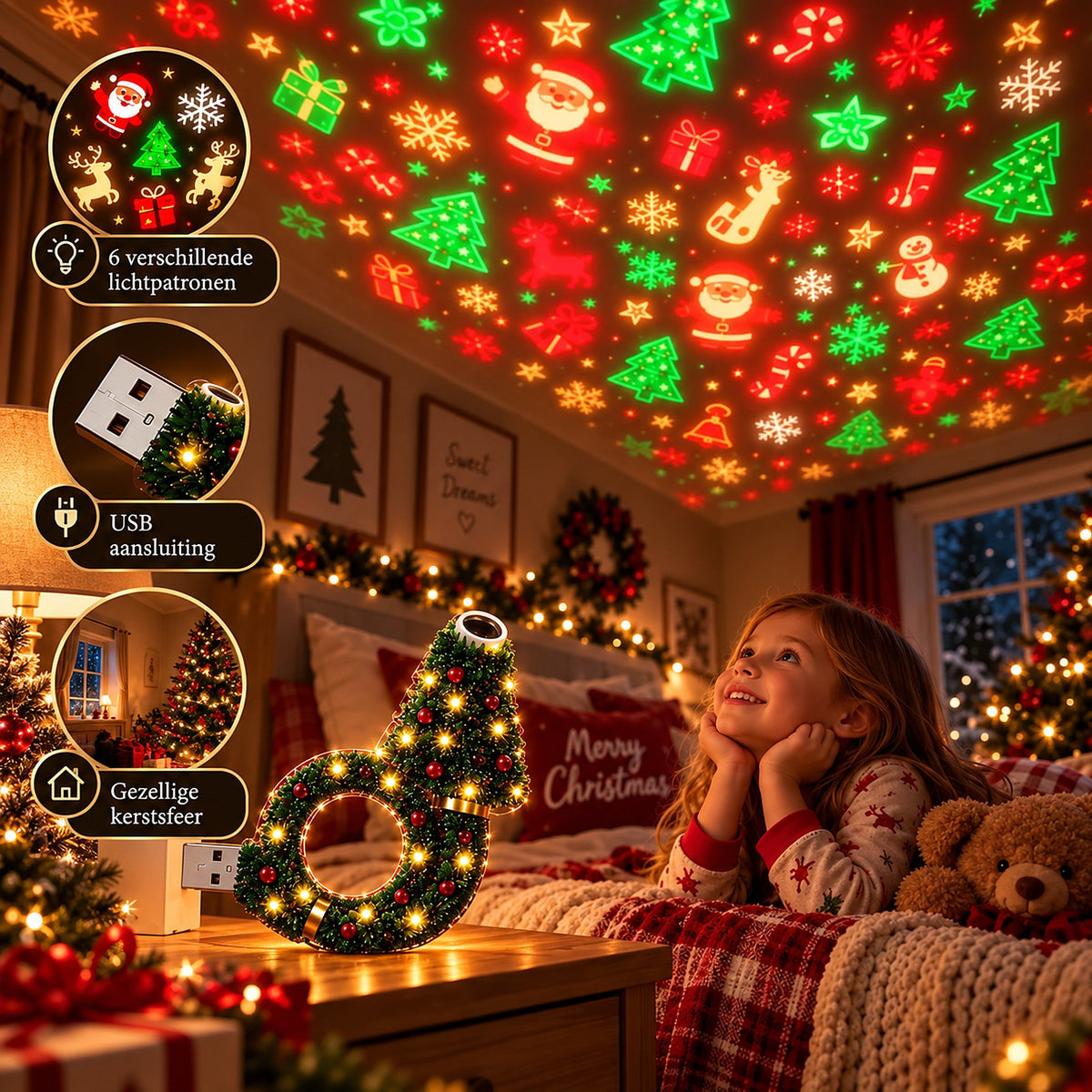 Proyector navideño - Lámpara de proyección USB con forma de árbol de Navidad