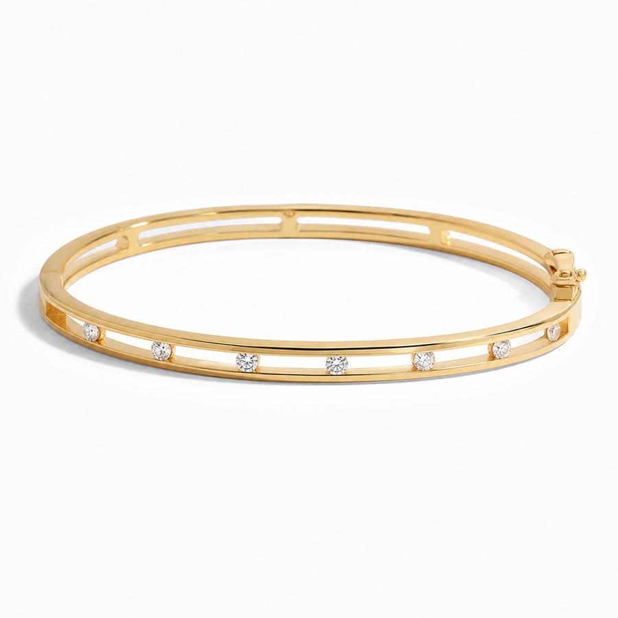 Pulsera Rígida de Oro con Cristales Flotantes