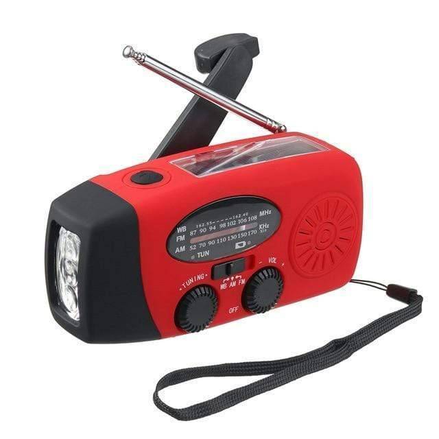 Radio de emergencia con manivela, linterna y batería externa