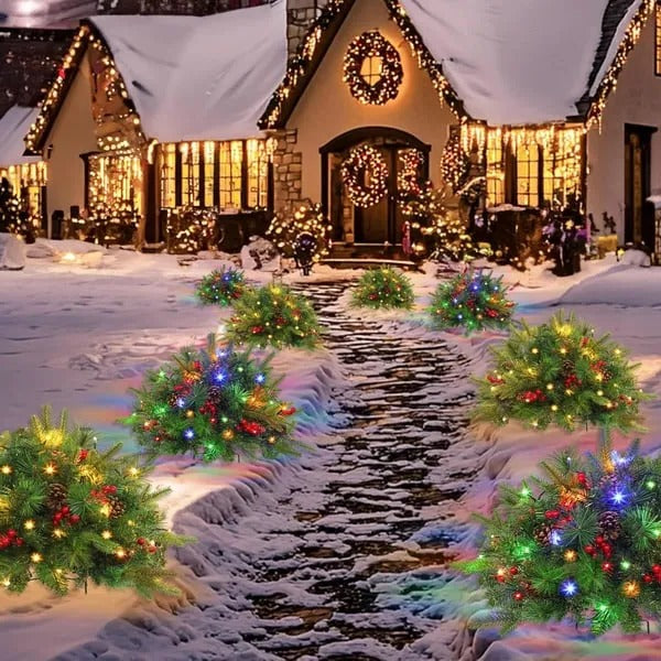Relleno navideño para macetero preiluminado con luces LED y piñas realistas