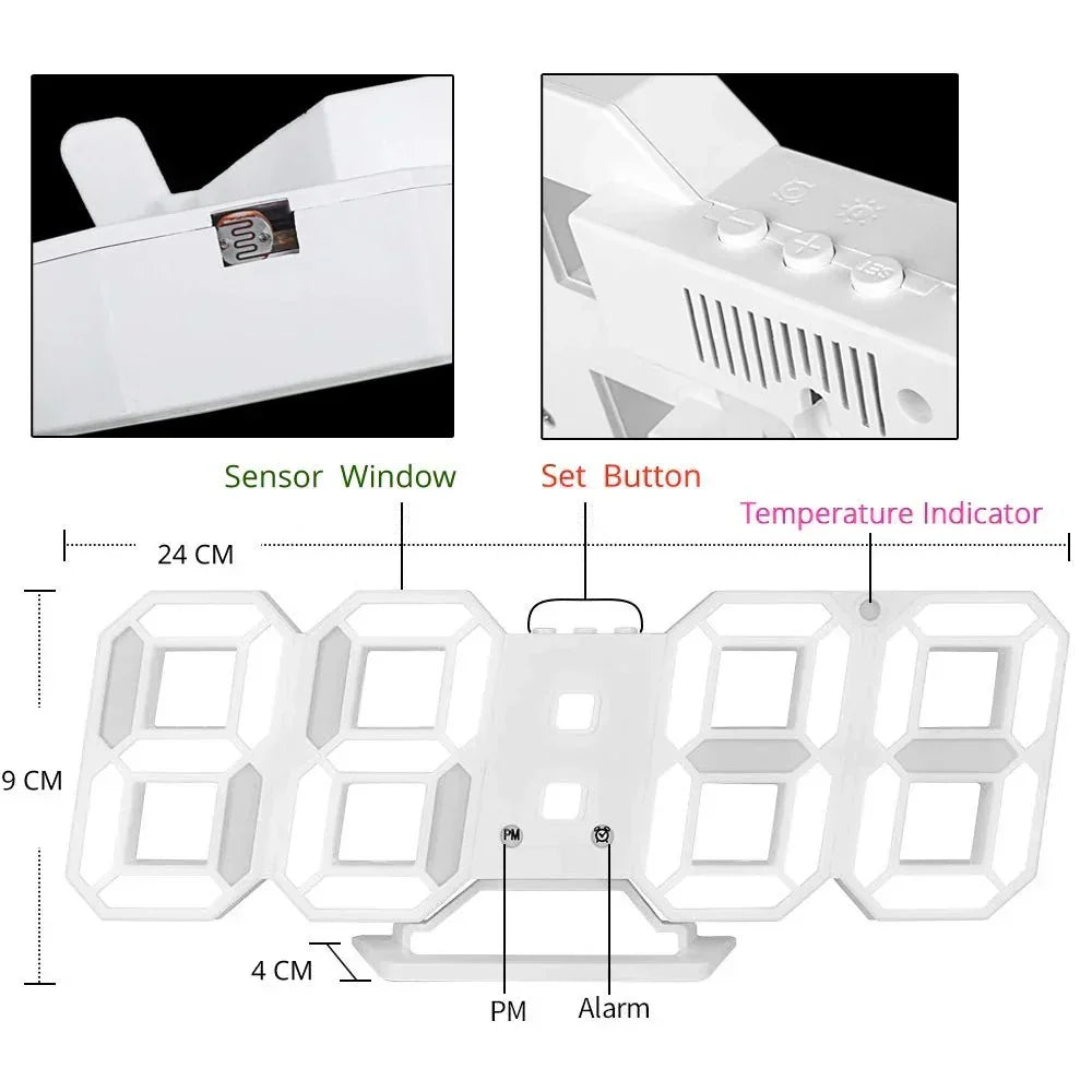 Reloj de pared digital LED 3D – Pantalla moderna con luz regulable