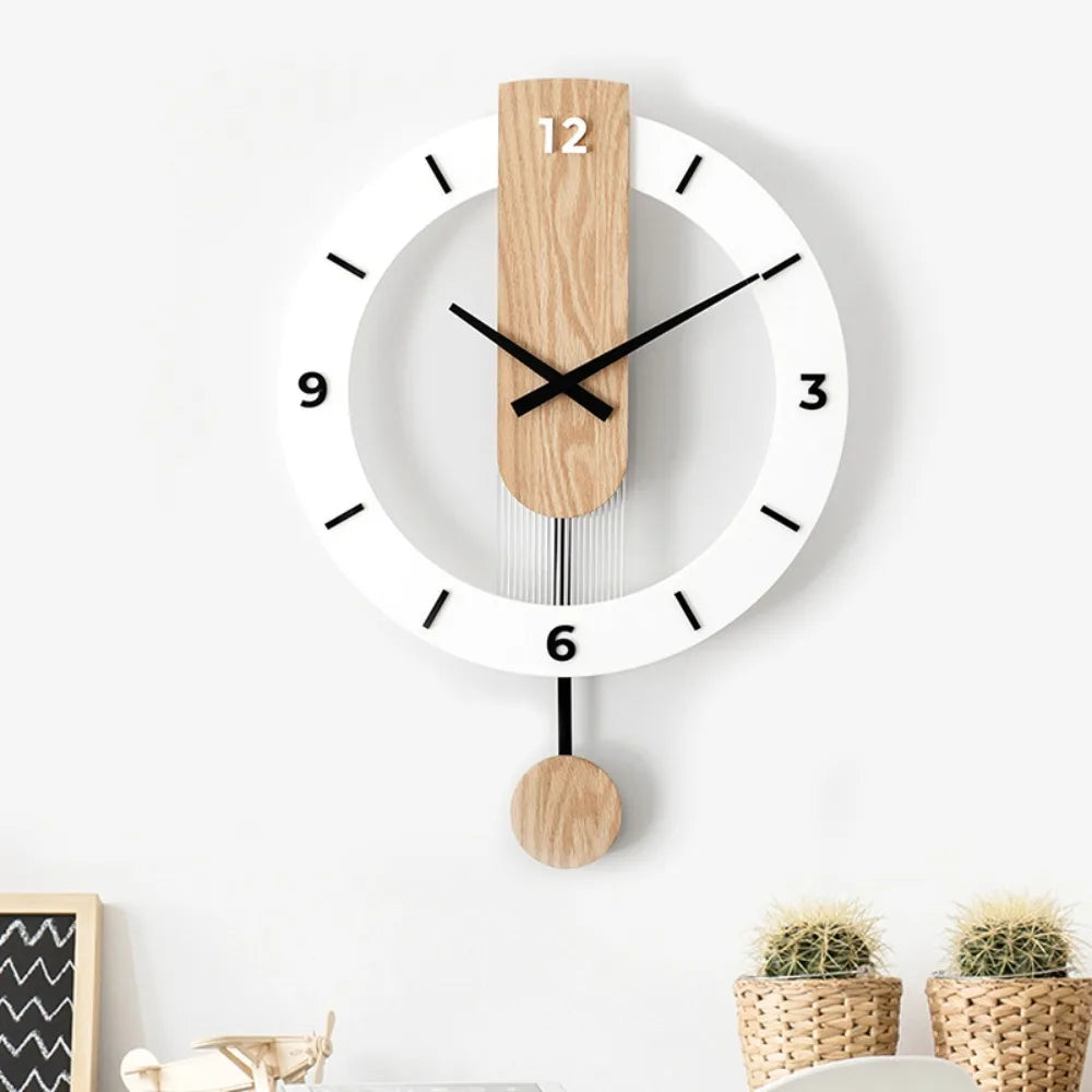 Reloj de Pared Minimalista con Péndulo - Diseño Moderno de Acrílico y Madera