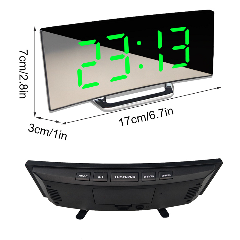 Reloj Despertador Digital LED de Espejo Curvo con Atenuación Automática y Sin Deslumbramientos