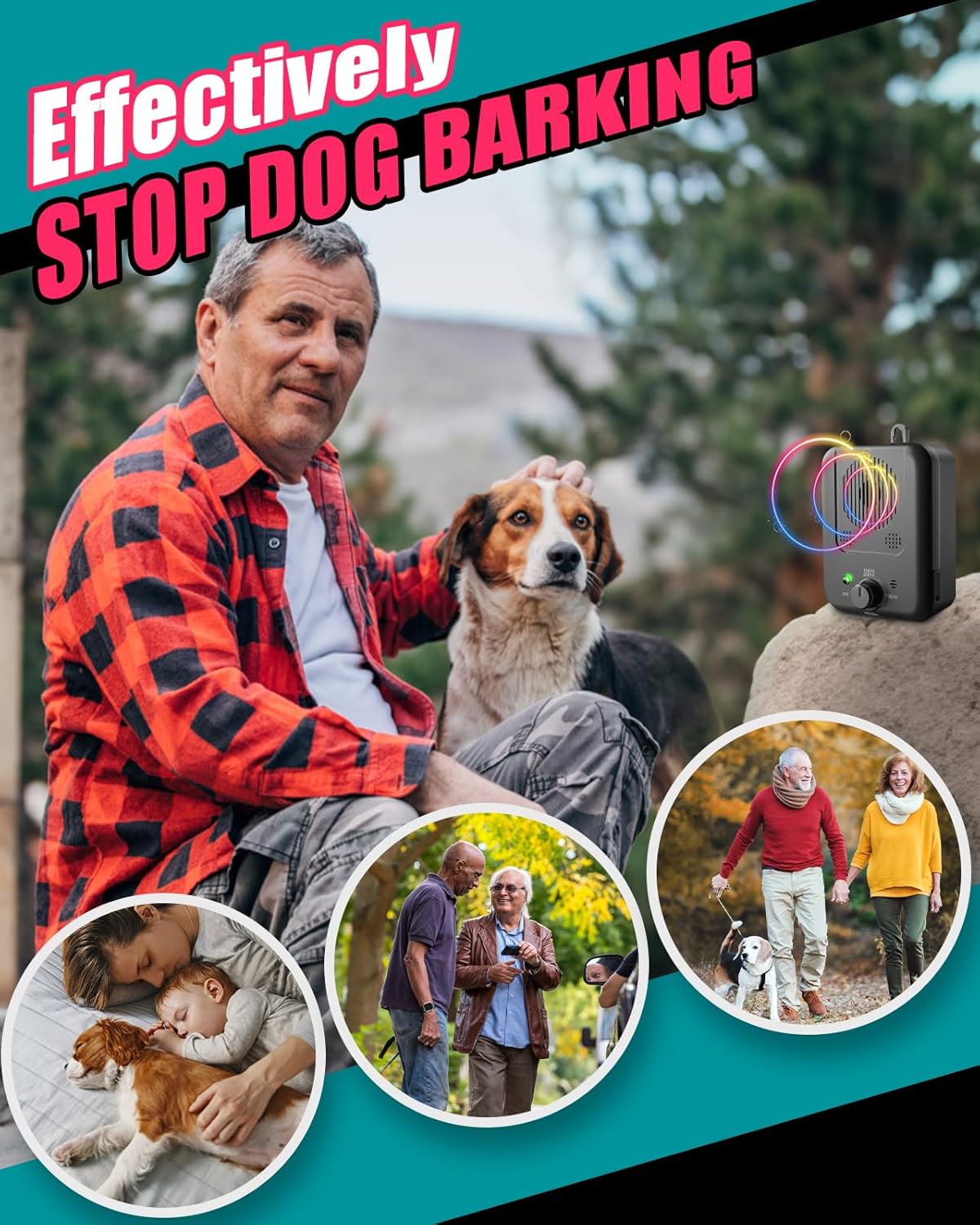 Repelente antiladridos ultrasónico recargable para perros con alcance de 15 metros