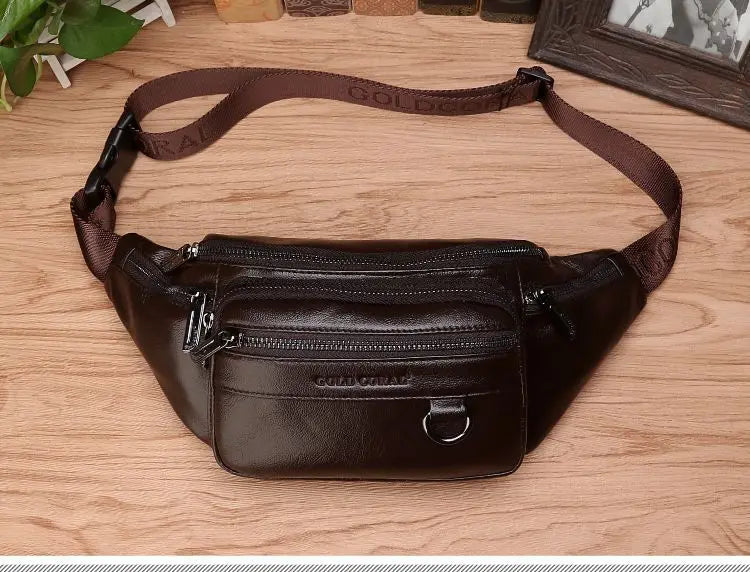 Riñonera de cuero de vaca genuino para hombre: riñonera espaciosa y bolso de viaje cruzado y para la cintura