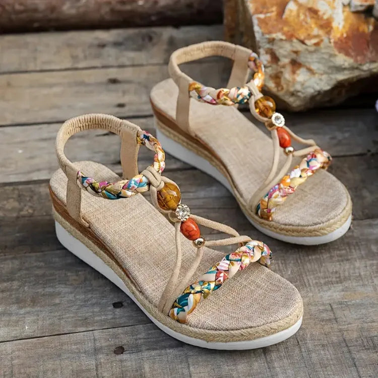Sandalias de verano con cuña estilo boho para mujer