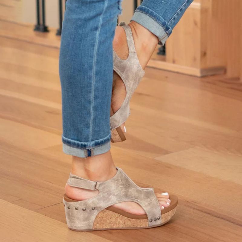 Sandalias ortopédicas con cuña y suela de corcho para mujer