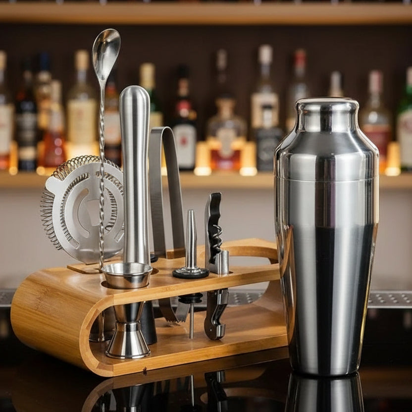 Set de coctelería de acero inoxidable de 10 piezas para preparación casera de cócteles