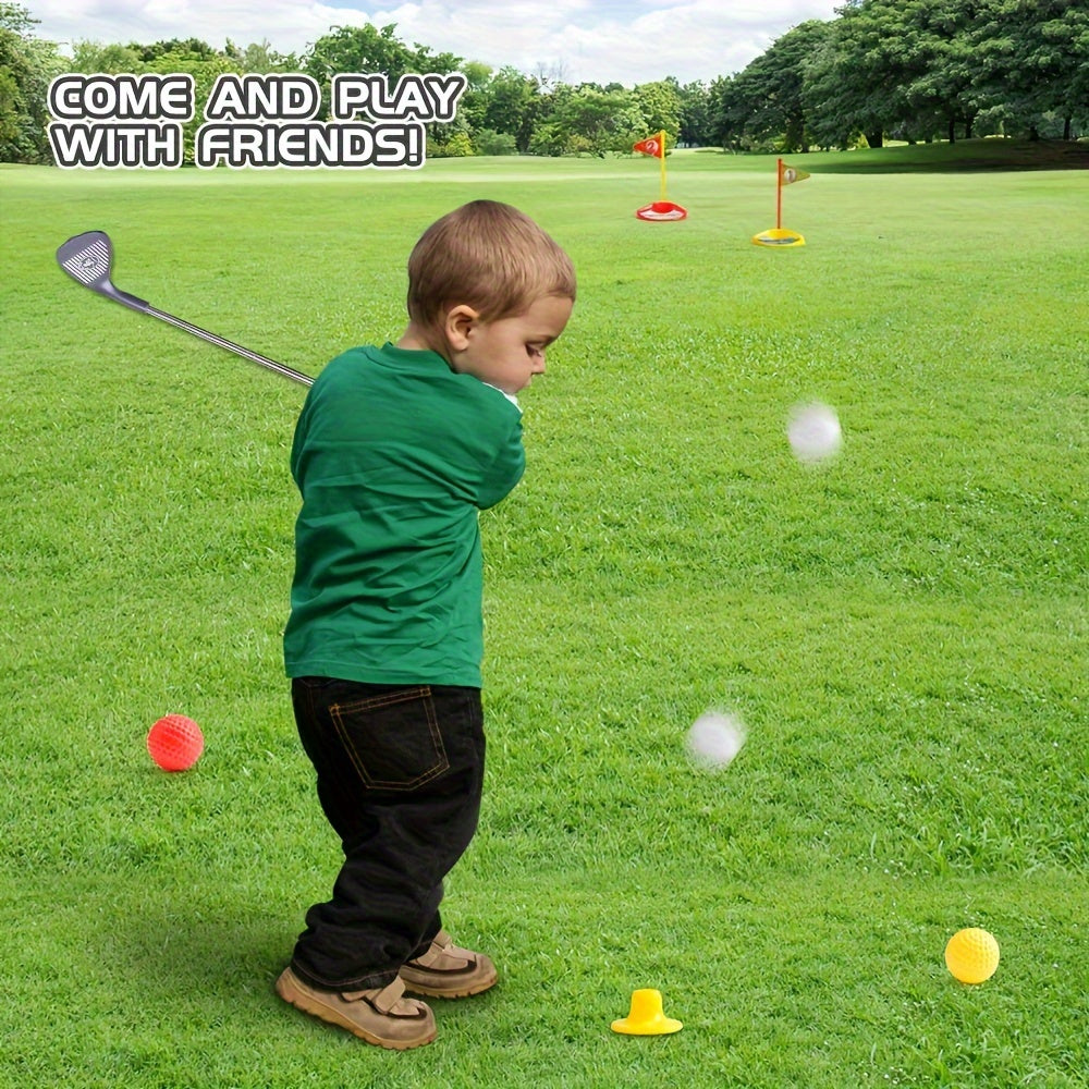 Set de golf infantil con palos ajustables y objetivos para horas de diversión