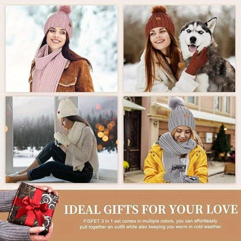 Set de Invierno 3 en 1 – Gorro Tejido Cálido, Bufanda y Guantes