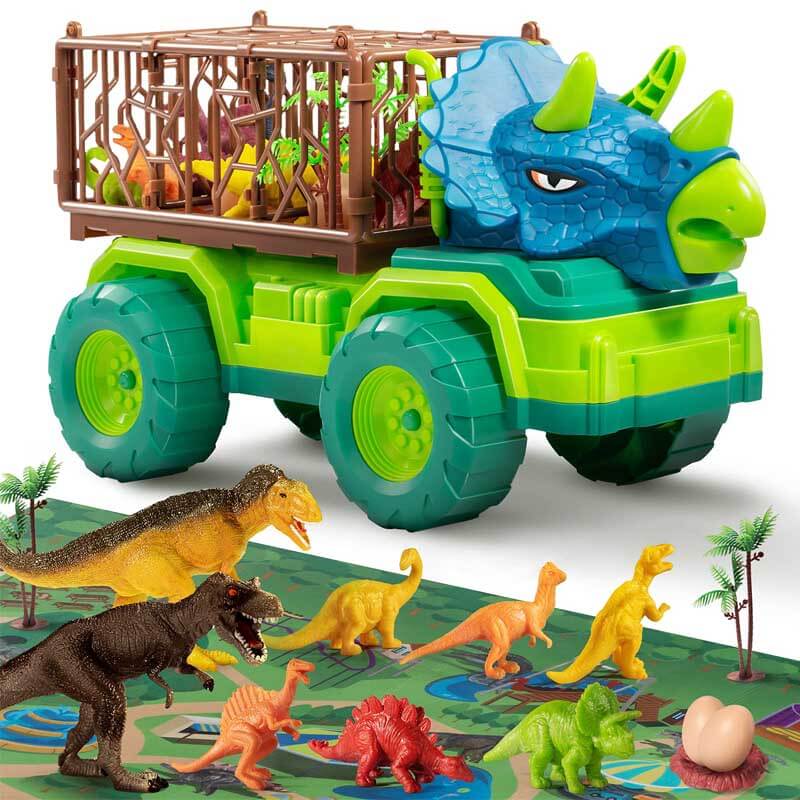 Set de juego de camión de transporte de dinosaurios y figuras para niños