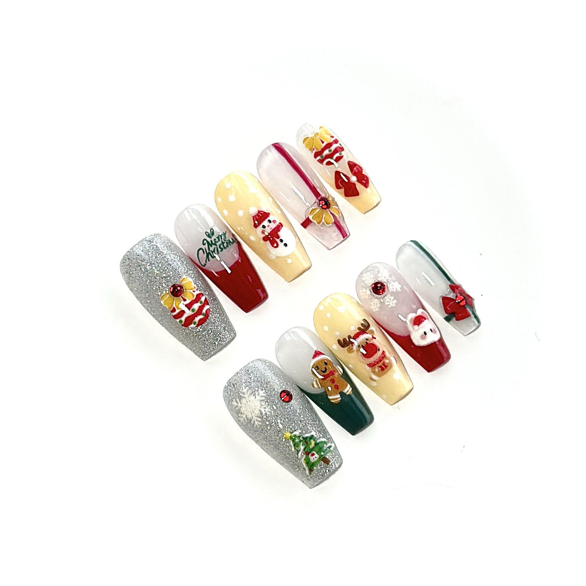 Set de uñas postizas adhesivas con temática navideña