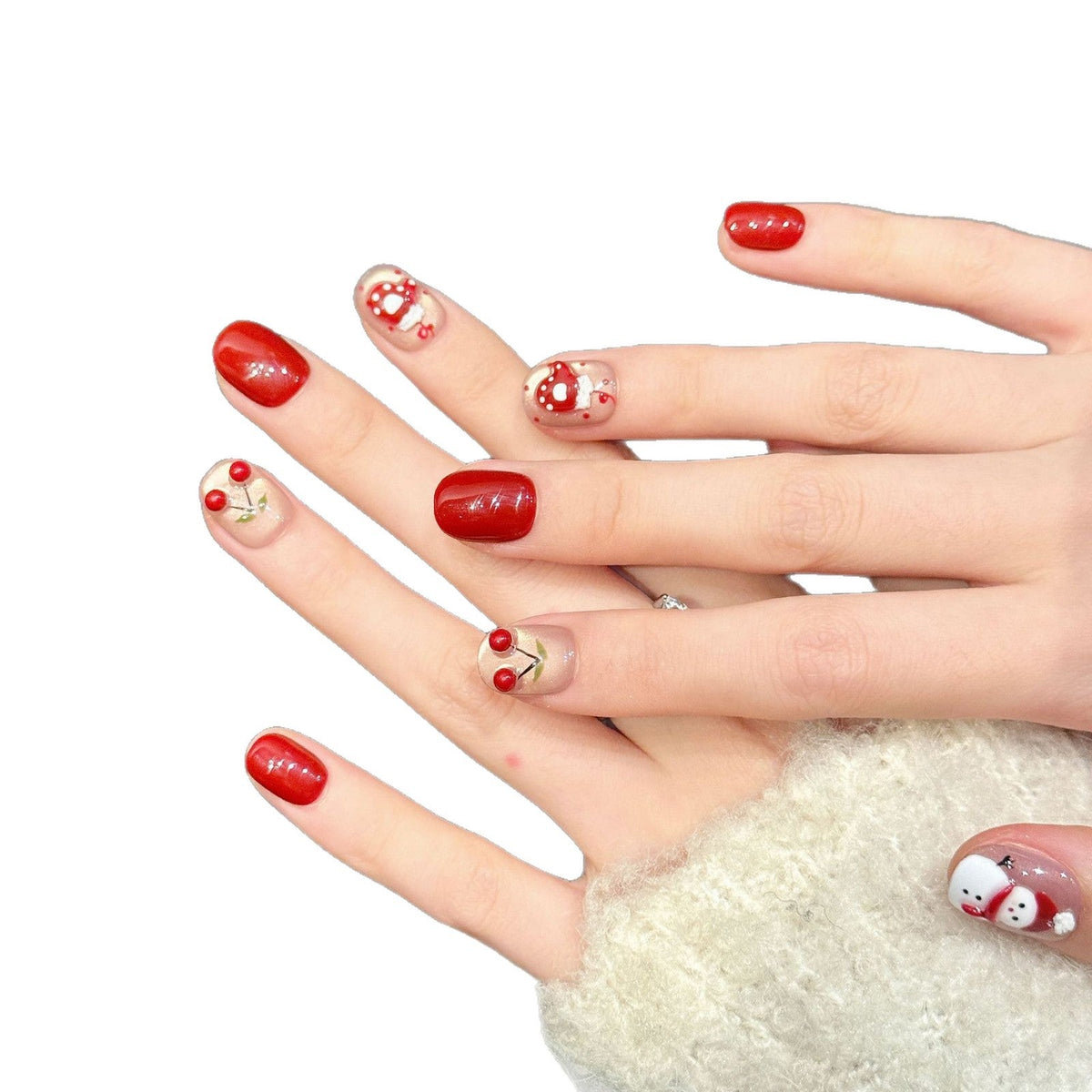 Set de uñas postizas adhesivas con temática navideña de fantasía