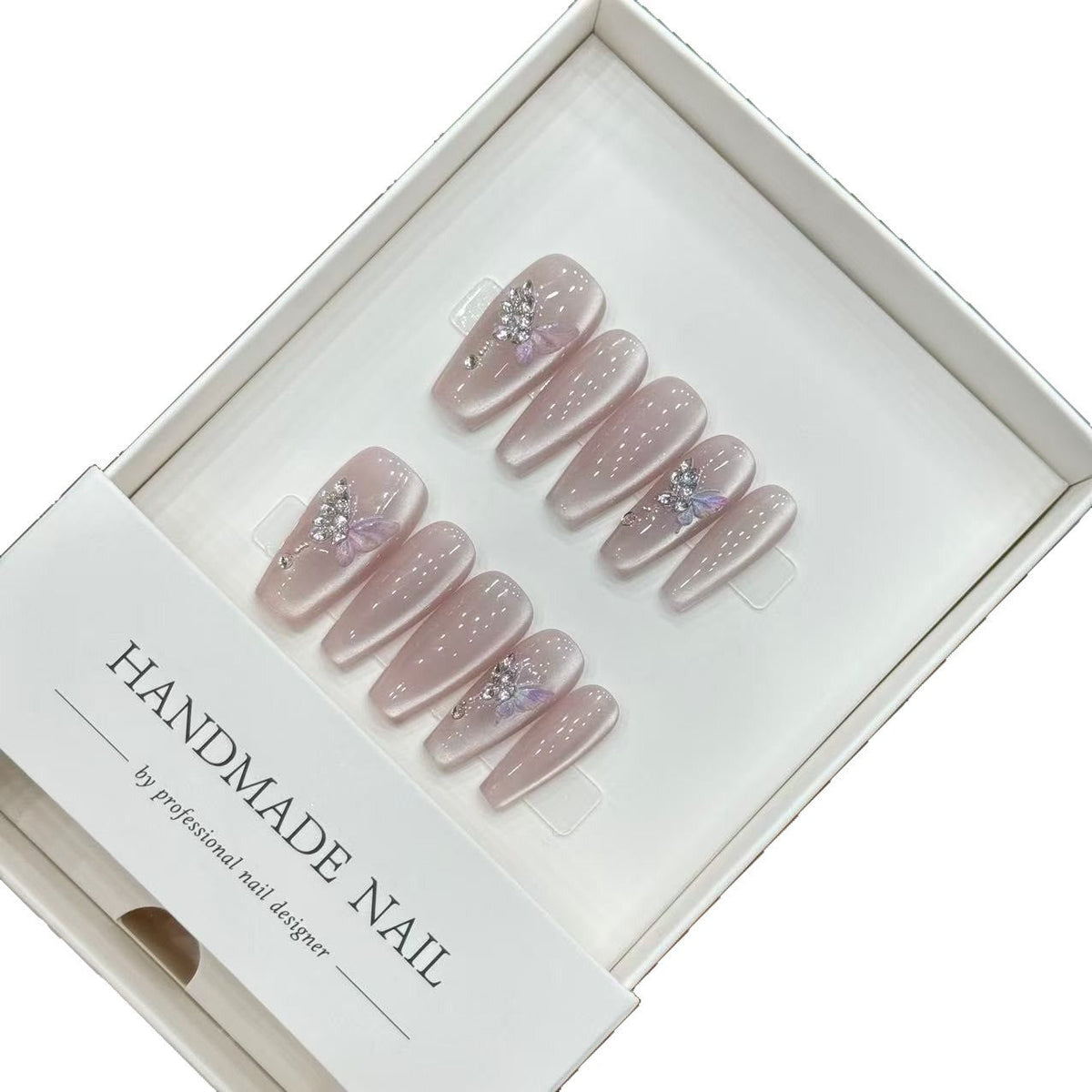 Set de uñas postizas press-on hechas a mano con diseño floral