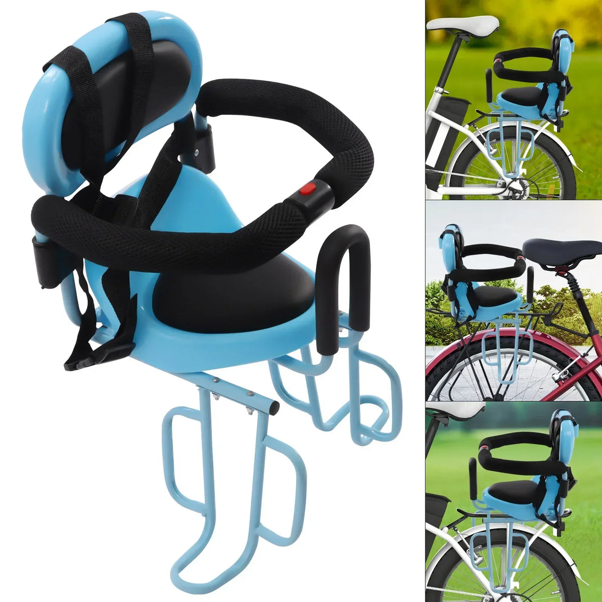 Silla de bicicleta infantil trasera con respaldo y reposapiés