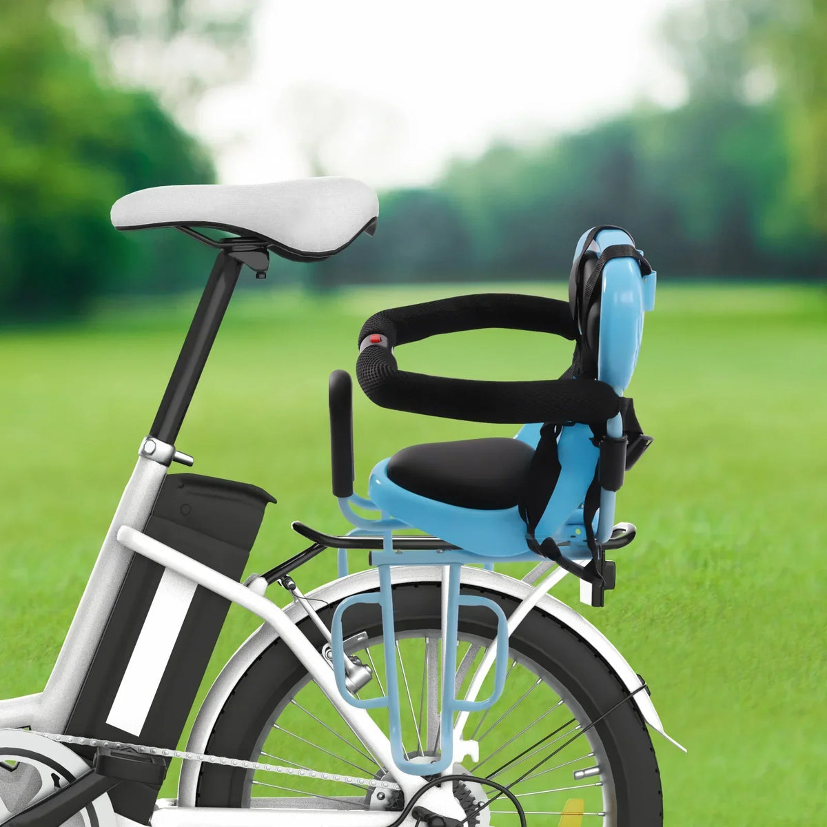 Silla de bicicleta infantil trasera con respaldo y reposapiés