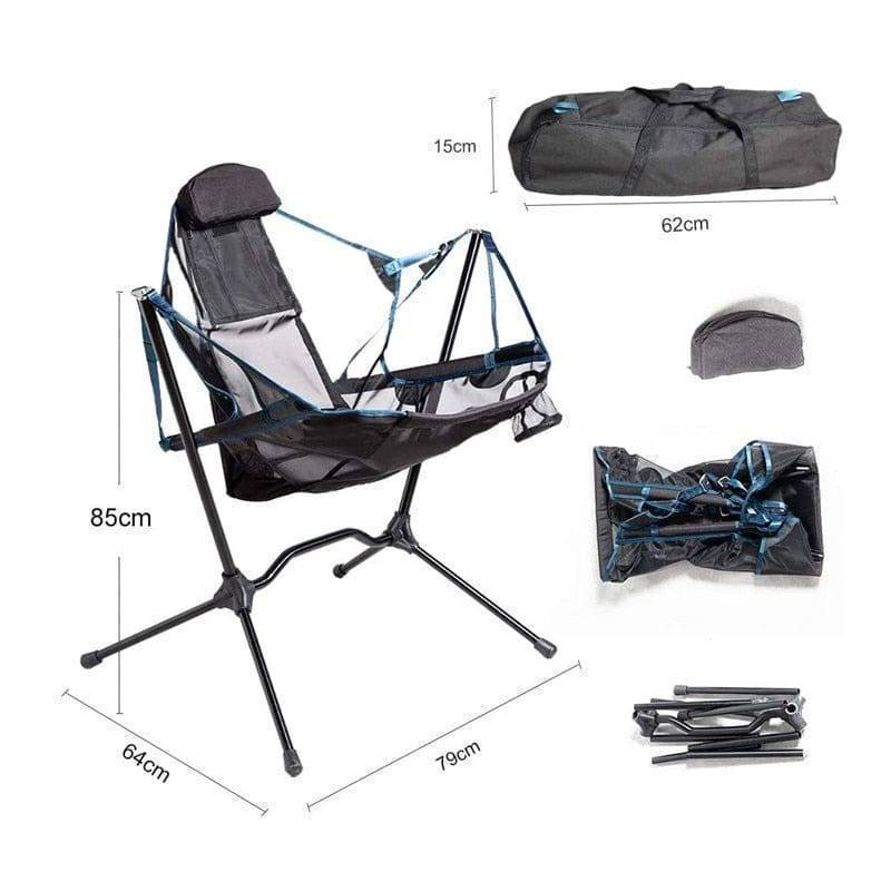 Silla mecedora plegable y portátil de exterior con almohada para camping y pesca
