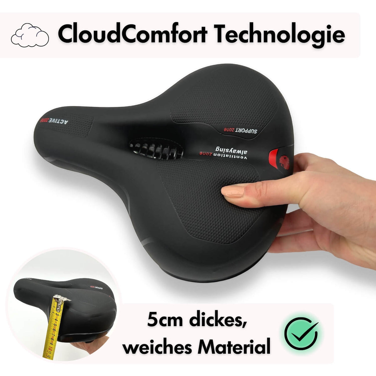 Sillín para bicicleta con espuma viscoelástica para alivio de la presión - Negro
